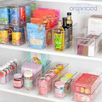 Plastic Food Storage 2 Pack Clear Container Bin with Handles for Organizing Kitchen, Pantry, Refrigerator, Freezer, Pantry, Cabinet, Closet, Bathroom. 16”x8”x5” - size: 16x8x5