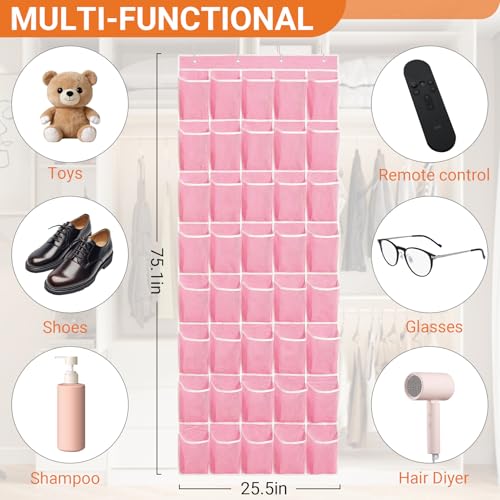 40-Pocket Over the Door Shoe Organizer - Large Mesh Pocket Hanging Shoe Organizer,Behind the Door Shoes Storage Holder Hanger (Pink-W) - color: Pink-W