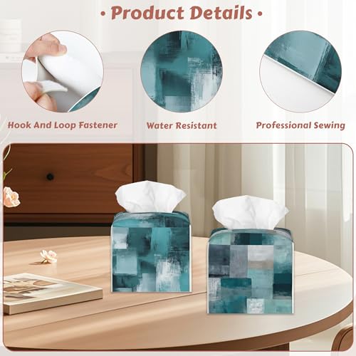 2 Pcs Abstract Grunge Blue Tissue Box Cover Leather Tissue Box Holder Square Facial Paper Organizer Dispenser for Bedroom Dresser Night Stand Office Desk - color: Abstract Grunge Blue