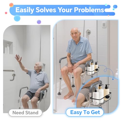 Shower Caddy Hanging, Showers Organizer Rack with Hooks for Bath Chair, for Seniors, Elderly, Pregnant, Patient, Gifts for Nursing Home