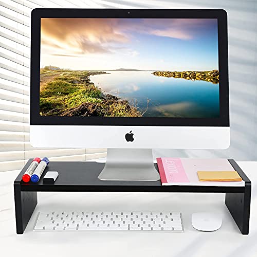 KINLINK Solid Wood Monitor Stand Riser, Monitor Riser with 2 Adjustable Height, 15.8 inch Computer Riser for Computer, iMac, PC, Printer, Computer Monitor Stand for Home & Office, Black - color: black