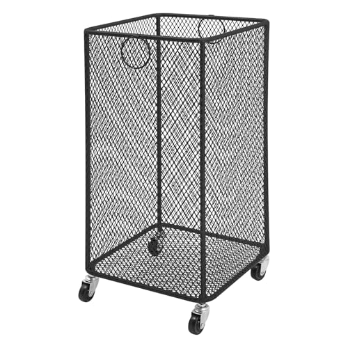 Metal Laundry Storage Cart - Square, Mesh Wire Rolling Laundry Hamper with Wheels & Ring Handles, Clothes or Linen Storage Organizer Hamper Bin Laundry Basket, 12"L x 12"W x 22"H, Black - color: Black, size: Square - 12"W