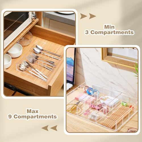 Briwooody Acrylic Drawer Organizer Clear Desk Drawer Organizer Trays with Adjustable Compartments Desk Accessories for Office Stationery Makeup Silverware Bathroom (Non Expandable) - style: Non Expandable