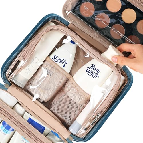 NISHEL Travel Toiletry Bag for Women, Makeup Essentials Organizer, Hanging Case for Accessories, Cosmetics, Medium Size, Lake-Blue - color: Lake-Blue, size: Medium