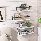 Fixwal Wall Mounted Bathroom Shelves Over Toilet, Rustic Wood Floating Shelves with Metal Frame and Towel Bar for Bathroom, Kitchen, Bedroom, Living Room (White) - color: 4-white