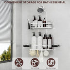 REINHARDT Shower Caddy Hanging, Rustproof Shower Caddy Anti-Swing Shower Organizer No Drilling Showers Racks with Soap Holder Multi Hooks Bathroom Storage for Shampoo Sponge, White - color: White