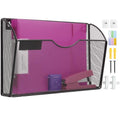 1 Pocket Mesh Wall File Holder Organizer Office Hanging File Folder Magazine Rack, Nametag Label Hooks Set Included (Black)