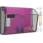 1 Pocket Mesh Wall File Holder Organizer Office Hanging File Folder Magazine Rack, Nametag Label Hooks Set Included (Black)