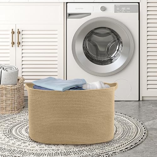MEGASKET Large Jute Rectangle Rope Basket, 23.6" x 17" x 12" Blanket Storage for Living Room, Pool Towel Basket, Woven Baby Floor Laundry Hamper for Clothes, Toy Storage Bin, Bathroom Towel Storage - color: Jute, size: 23.6"x17"x12