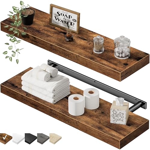 QEEIG Floating Shelves for Wall 23.6" Long - Wall Mounted Shelf Bathroom Kitchen Living Room Bedroom Farmhouse Home Decor Display Bookshelf Set of 2, Rustic Brown (008-60BN) - color: A. Brown, size: 23.6"