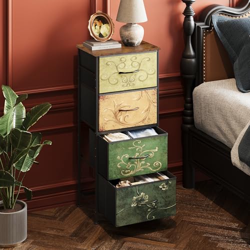 WLIVE Dresser with 4 Drawers, Storage Tower, Organizer Unit, Fabric Dresser for Bedroom, Hallway, Entryway, Closets, Vintage Furniture with Sturdy Steel Frame, Wood Top, Pull Handle, Floral Painted - color: Floral Painted