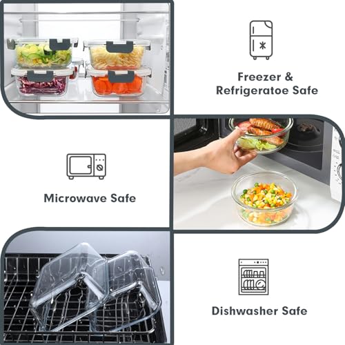 VERONES 30 Pieces Glass Meal Prep Containers Set, Stackable Glass Food Storage Containers with Lids-Airtight Lunch Containers，for Microwave, Oven, Freezer & Dishwasher,Grey - color: Gray