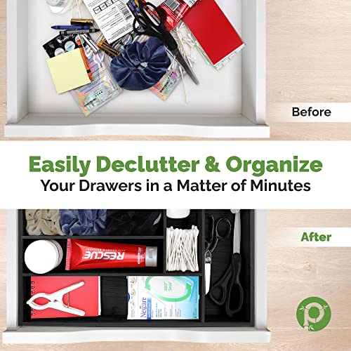 Pristine Bamboo silverware tray organizer– Flatware Utensil Cutlery Silverware Holder for Drawer – Small Extra-Deep Wooden Kitchen Drawer Organizer Divider for Spoons Forks Knives (6-Slots, Black) - color: Black, size: 6 Slot