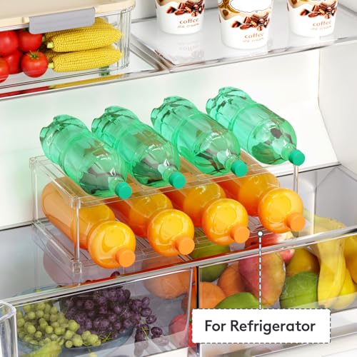 Lifewit Stackable Bottle Storage Organizer, Clear Freestanding Wine Holder for Cabinet, Large Slot Water Bottle Tumbler Cup Organizer for Pantry, Plastic Wine Rack for Fridge Cellar, 2Tier Hold 8 - size: 2 Tier-8 Bottle