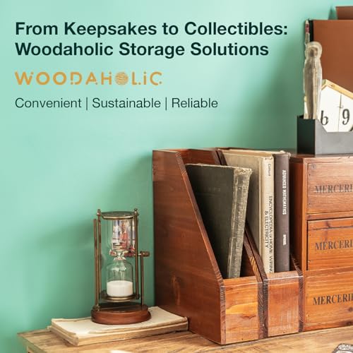 Small Wooden Vertical Magazine Holder - File Organizer for Desk - Upright Paper Organizer, File Holder, Desktop Shelf Bookends - Desktop Organizer for Magazines, Papers, Folders for Documents (1-Pack)