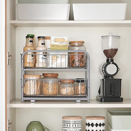 SONGMICS 2-Tier Pull Out Cabinet Organizers, Under Sink Organizer, Bathroom Organizer and Storage, Sliding Basket Drawers, Stackable for Kitchen, Bathroom, Metallic Silver UKCS017E01 - color: Metallic Silver