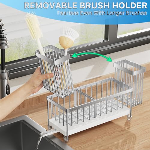 Cisily Sponge Holder for Kitchen Sink, Sink Caddy Organizer with High Brush Holder, Kitchen Countertop Organizers and Storage Essentials, Rustproof 304 Stainless Steel (Silver, 9.25″) - color: Silver