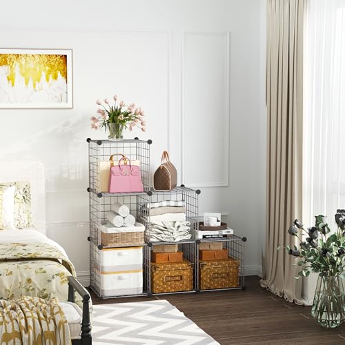 C&AHOME Wire Cube Storage, 6 - Cube Organizer Metal C Grids, Modular Shelves Units, Closet Organizer, Ideal for Home, Office, Living Room, 36.6”L x 12.4”W 36.6”H, Silver Gray UWCS3006G - color: Silver Gray, size: 6 Cube