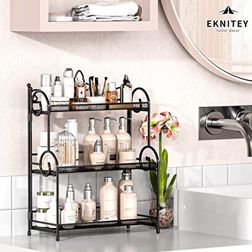 EKNITEY Bathroom Counter Organizer - 3 Tier Spice Rack Organizer Skincare Countertop Organizers for Bathroom Kitchen Bedroom Black (No Assembly) - color: Black
