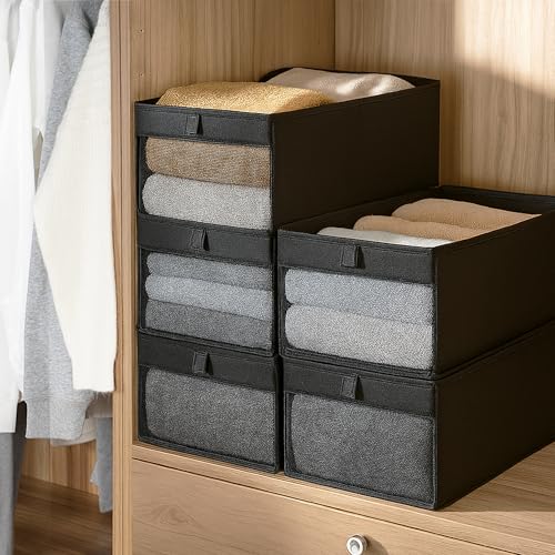 STORAGE MANIAC 4 Pack Storage Bins with Clear Window, Storage Boxes for Shelves, Sturdy Foldable Closet Organization Fabric Shelf Basket for Toy, Towel, Book, Jeans, Offices, Dorm, Wardrobe, Black - color: Black, size: 4 Pack