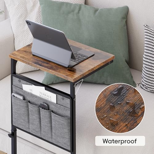 Vagusicc C Shaped End Table, Small Side Table for Couch, Adjustable Height Sofa Table with Metal Frame for Living Room, 33'' Tall Side Table for Couch, Bedroom, Bedside, Rustic Brown and Black - color: Rustic Brown