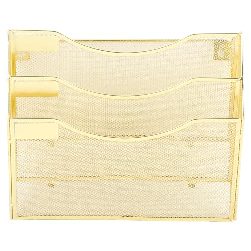 EASEPRES 3 Pocket Mesh Hanging Wall File Organizer, Wall Mounted Mail Paper Document Folder Holder, Clipboard Storage Organization Magazine Rack with Nametag Label for Office Home School, Gold - color: Gold, size: 3 Tier