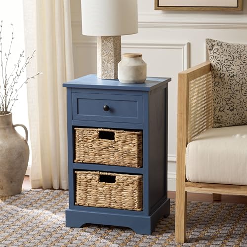 SAFAVIEH Home Collection – Carrie Blue 3-Drawer Storage Side Table, Mixed-Material Cottage Design, Fully Assembled (AMH5700K) - color: Blue