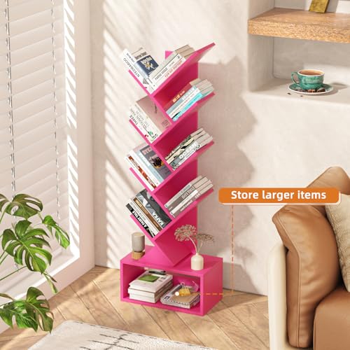 SHEEPAM 9 Tier Tree Bookshelf,Christmas Green Bookcase for Narrow Space, Storage Organizer Floor Standing Bookshelves for Books, Tall Book Case for Home Office, Living Room, Bedroom - color: Pink, size: 9 Tier