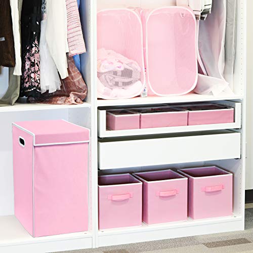Simple Houseware Foldable Laundry Hamper Basket with Lid, Pink - color: Pink