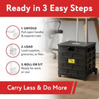 dbest products Quik Cart Pro Wheeled Rolling Crate Teacher Utility with seat Heavy Duty Collapsible Basket with Handle, Aluminum, Black - color: Black, style: Pro