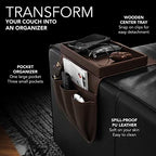 NEATOPA Couch Remote Caddy Control Holder Sofa Organizer with Detachable Wooden Snack Tray for Recliner Mattresses Chair Armrests with 4 Slots - 1 Large Pockets and 3 Small Pockets (Brown) - color: Brown