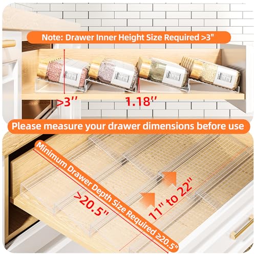 MUDEELA Clear Spice Drawer Organizer, 4 Tier- 2 Set (8 Packs) Spice Rack for Drawer, Expandable From 11" to 22" Kitchen Seasoning Organizers and Storage for Drawer (Jars not included) - color: Clear, size: 8 Packs
