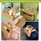 Bamboo Couch Armrest Table with Side Pocket, Anti-Slip Sofa Arm Tray & Tv Remote Holder and Cup Holder Tray, Perfect for Holding Drinks, Snacks, Remotes, Cups, and Phones