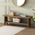 HOKYHOKY Solid Wood Entryway Bench - 54.3" Farmhouse Long Storage Bench, Rustic Narrow Bench Seat for Indoor, Entryway, Dining Room, Living Room and Hallway, Brown - size: 54.3"