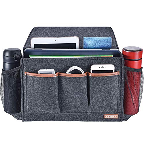 Zafit Bedside Caddy, Large Size Storage Organizer with 8 Pockets - Holds Magazines, Remotes, Phone (13.4'' x 18.1'', Dark Grey) - color: Dark Grey, size: 13.4'' x 18.1'' Large Size