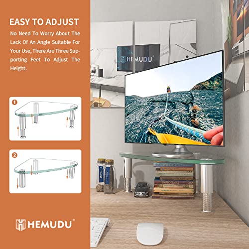 Hemudu Clear Glass Computer Monitor Riser / Triangle Desktop Universal Corner Stand for Computer Monitor & Laptop HD01T-003 - color: clear