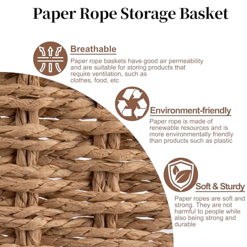 OIAHOMY Wicker Storage Basket, Rectangular Paper Rope Shelf Baskets with Built-in Handles, Woven Decorative Organizer for Pantry, Shelves, Living Room and Bathroom, 1-Pack Natural - color: Natural