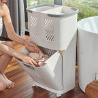 Laundry Basket Organizer Storage Shelf with Frame and Baskets Storage Drawers Unit,Laundry Towel Hamper Cabinet Tower One Part Compartment Sorter Basket(2-Tier,With Wheels) - style: 2-Tier,With Wheels