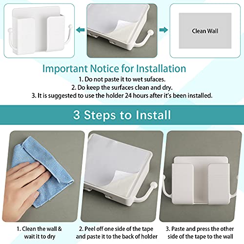 Jetec 6 Pcs Wall Mount Phone Holder Self-Adhesive Wall Beside Organizer Storage Box Plastic Charging Phone Stand Remote Brackets Holder for Bedroom(White) - color: White