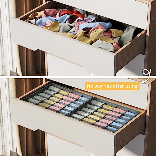 Joyoldelf Sock Drawer Organizer Divider Underwear Organizer 24-cell Fabric Dresser Drawer Organizers Storage Boxes for Socks Lingerie, Handkerchiefs, Ties 4 Pack (Grey) - color: Grey, size: 4*24 cells