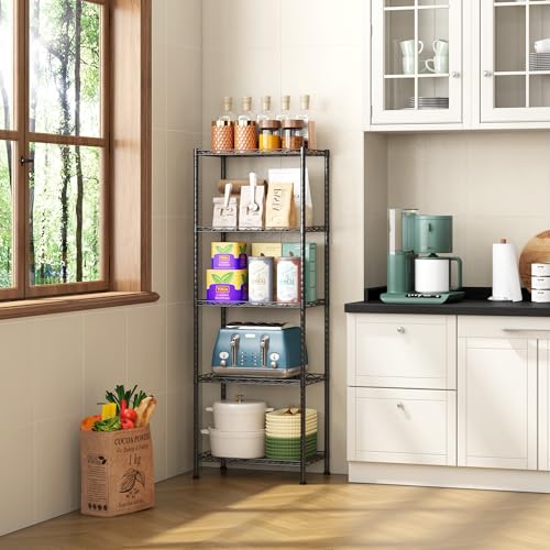 HOMEFORT 5-Shelving Unit, Adjustable Wire Shelving, Metal Wire Shelf Rack Organizer for Kitchen, Pantry, Closet, Bathroom, Laundry, Black,21" W x 11" D x 53" H - color: Black, size: 21"W x 11"D x 53"H