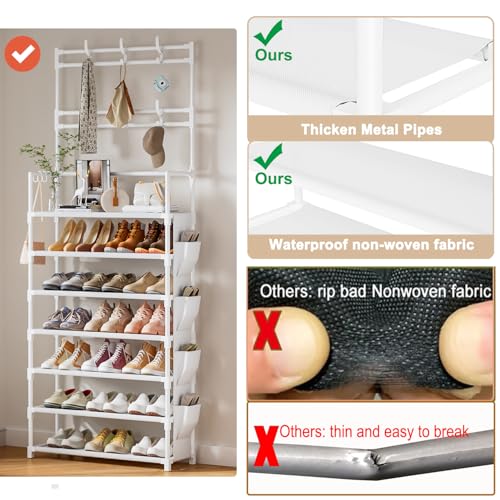 OYREL Shoe Rack 7 Tier Shoe Organizer Storage 21-28 Pairs Closet Shoes Rack for Front Door Entrance Shoe Rack Organizer with Hooks Side Pocket Entryway Large Capacity Shoe Shelf Tower Garage - color: White, size: 7 Tier (23.6"Wx 65.4"H)