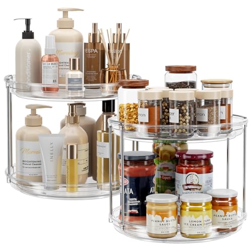 LAMU 2 Pack 2 Tier Lazy Susan Turntable Organizer 9.25'' Rotating Spice Rack Organization for Cabinet, Kitchen, Pantry, Countertop, Bathroom, Vanity, Medicine Cabinet Organizer, Clear - color: Clear, size: 9.25in 2Pack