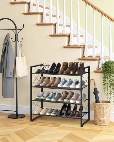 CHOEZON Shoe Rack, 4-Tier Shoe Rack for Closet, Metal Shoe Storage Organizer, Shoe Rack for Entryway, Shoe Shelf with Adjustable Feets, for Entryway, Hallway, Living Room, Bedroom, Black TXJ14BB - size: 30"L x 10.4"W x 30.3"H