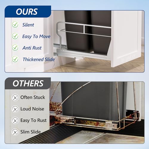 Insputer Dual Pull Out Trash Can Under Cabinet with Soft-Close Slides, Heavy Duty Under Sink Trash Can Kit for Kitchen Sink, Laundry, Garbage Can Not Included, Requires 17" W X 24" D Cabinets - size: Double