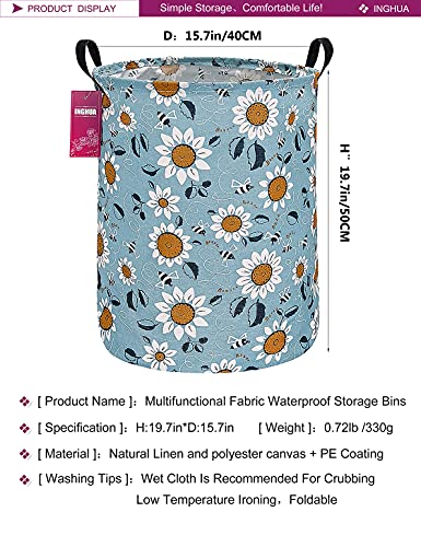 Laundry Hamper Large Canvas Fabric Lightweight Storage Basket/Toy Organizer/Dirty Clothes Collapsible Waterproof for College Dorms, Boys and Girls Bedroom,Bathroom (Sunflower) - color: Sunflower