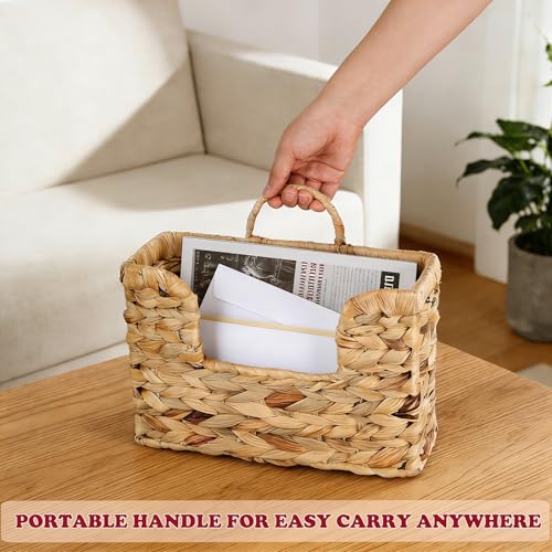 Hanging Magazine Basket, Woven Wall Magazine Holder Organizer with Handle for Mail, Files, Books - Water Hyacinth Farmhouse Storage Rack for Bathroom, Kitchen, Office - color: Water Hyacinth