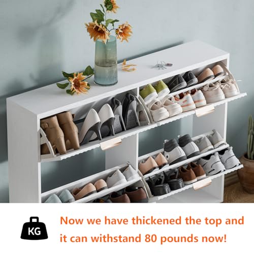 Shoe Cabinet Storage,Modern Freestanding Organizer with 4 Flip Drawers,Narrow Shoe Rack Cabinet for Entryway,White - color: White, size: 4-Drawers