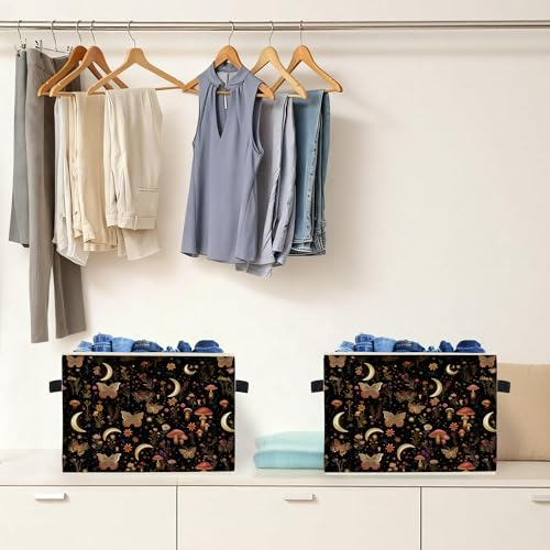 Enchanted Forest Boho Witchy Storage Box Bins, Mystical Moon Butterfly Mushroom Floral Collapsible Storage Basket Organizer for Bedroom Laundry Room Clothes Toys Books, Toybox for Girls - color: Floral B