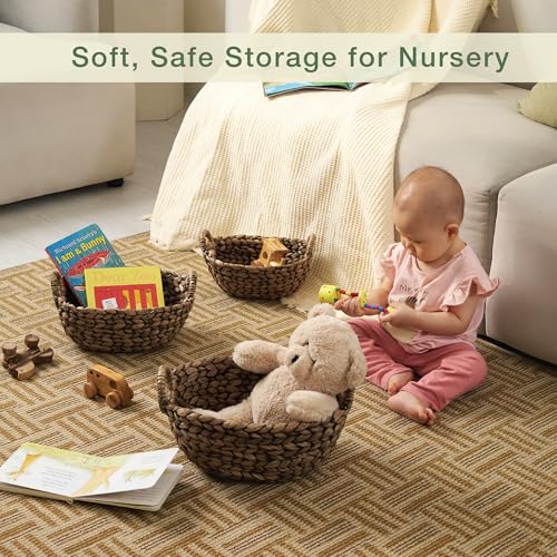 Set of 3 Wicker Storage Baskets for Organizing - Woven Decorative Baskets with Handles - Organizers for Bathroom, Kitchen, and Shelves (Espresso) - color: Black Hyacinth